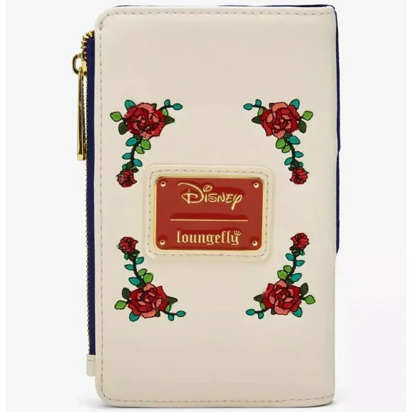 Loungefly Disney Beauty And The Beast Wallet Blue Velvet Floral Zip Around New - Picture 2 of 4